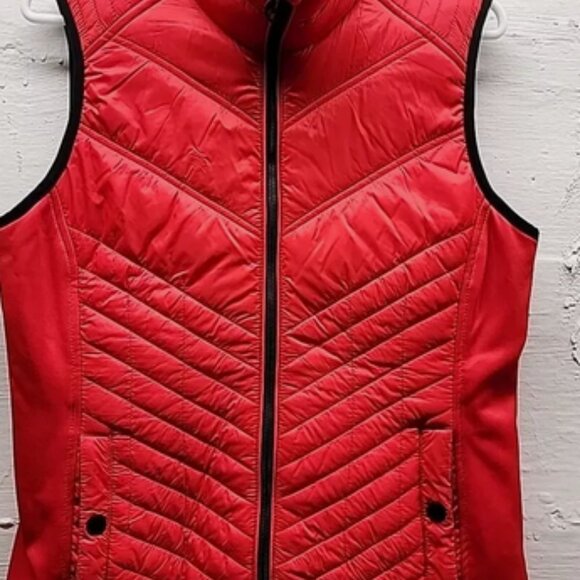 Michael Kors Women's Sharp Red Black Quilted Puffy Puffer Vest Size Large - Picture 1 of 4
